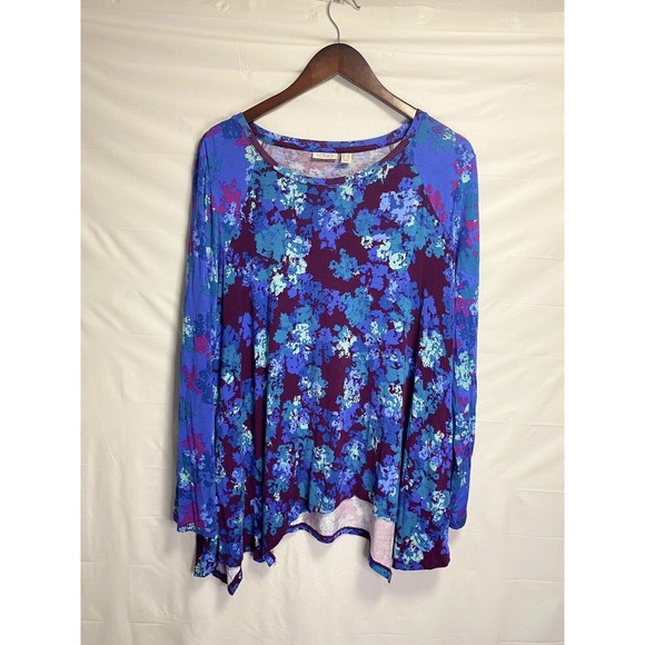 Logo Lori Goldstein Contrasting Colors Sheer Overlay Tunic Colorful Plus Size 1X - Picture 1 of 4